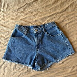 Express Women's Frayed Hem Blue Jean Shorts